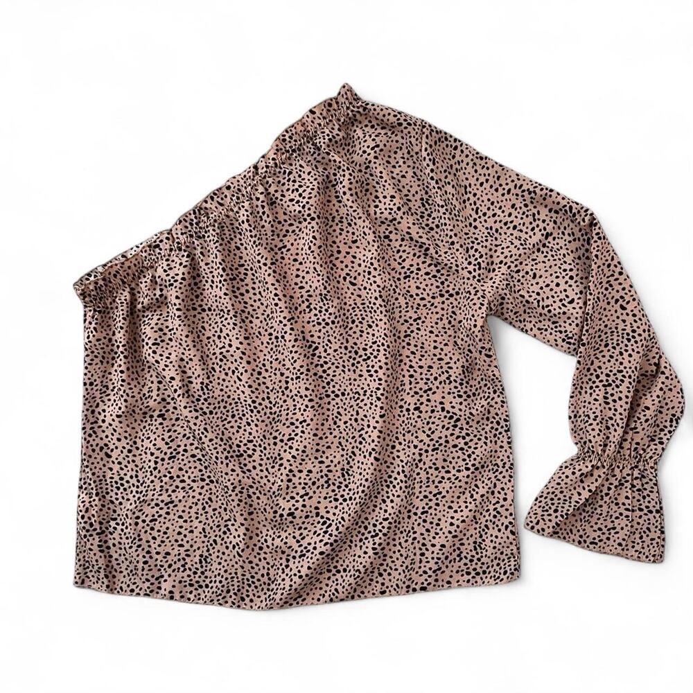 One Shoulder Animal Print Blouse Chic Draped Statement Top Women’s Medium